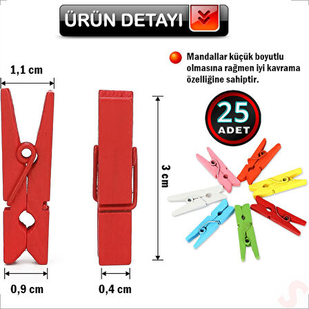 Dekoratif Ahşap SüS Mandalı, 3 cm x 25 Adet - Çok Renkli
