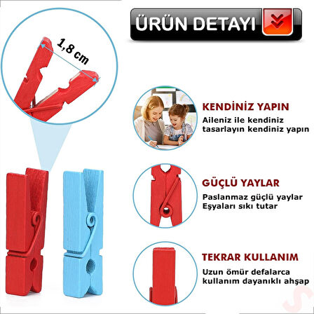 Dekoratif Ahşap SüS Mandalı, 3 cm x 25 Adet - Çok Renkli