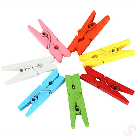 Dekoratif Ahşap SüS Mandalı, 3 cm x 25 Adet - Çok Renkli