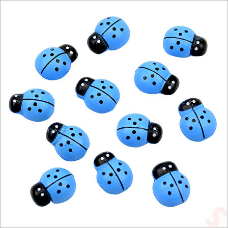 Uğur Böceği Ahşap Sticker, 1,5cm x 1,2cm  x 15 Adet - Mavi