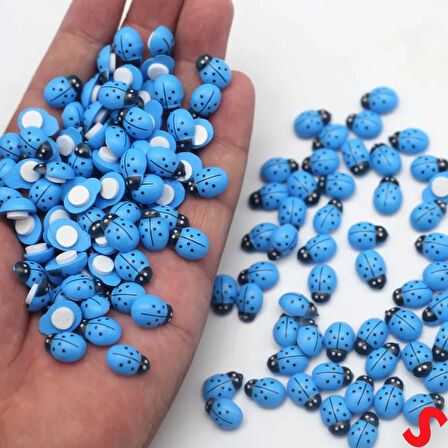 Uğur Böceği Ahşap Sticker, 1,5cm x 1,2cm  x 15 Adet - Mavi