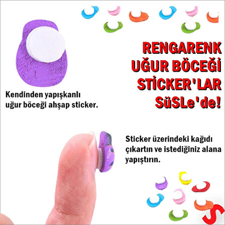 Uğur Böceği Ahşap Sticker, 1,5cm x 1,2cm  x 15 Adet - Mavi