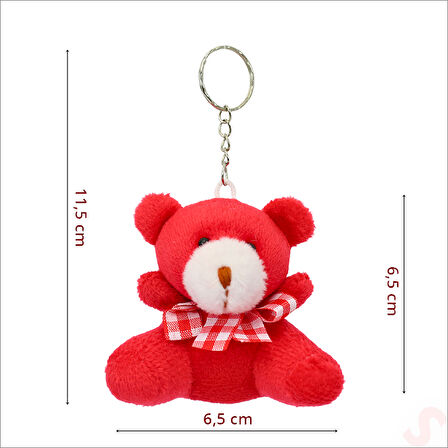 Pelüş Ayıcık Anahtarlık, 6,5 cm x 6,5 cm - Kırmızı