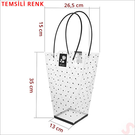 Beyaz Saplı Şeffaf PVC Çanta, 35x26,5x13cm - 1 Adet