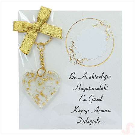 Kartlıklı Epoksi Kalp Anahtarlık, Altın - 1 Adet