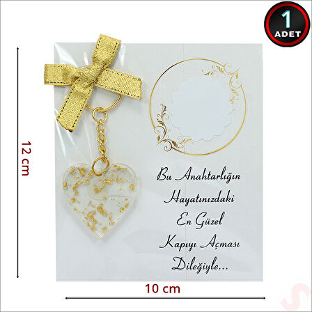 Kartlıklı Epoksi Kalp Anahtarlık, Altın - 1 Adet