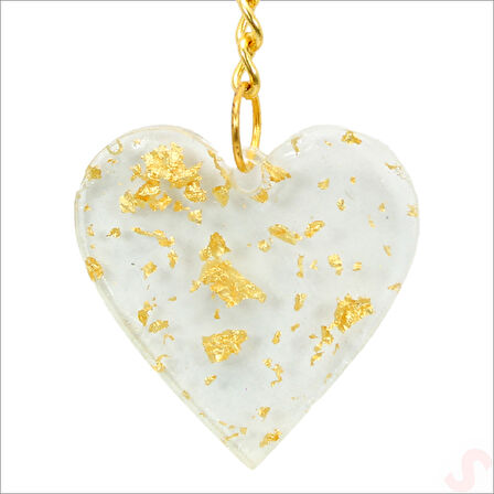 Kartlıklı Epoksi Kalp Anahtarlık, Altın - 1 Adet