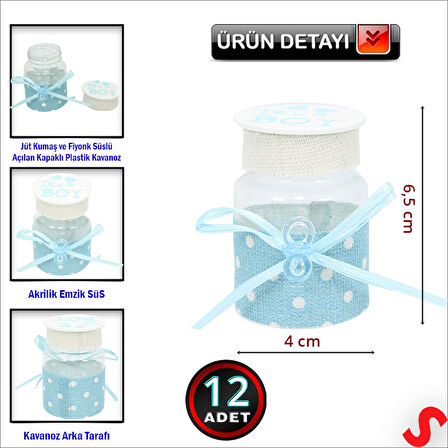 Emzikli Plastik Kavanoz, 6,5cm x 4cm x 12 Adet - Mavi