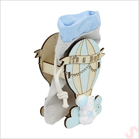Ahşap Standlı 10cm x 8cm KESE, Mavi Uçan Balon - 1 Adet