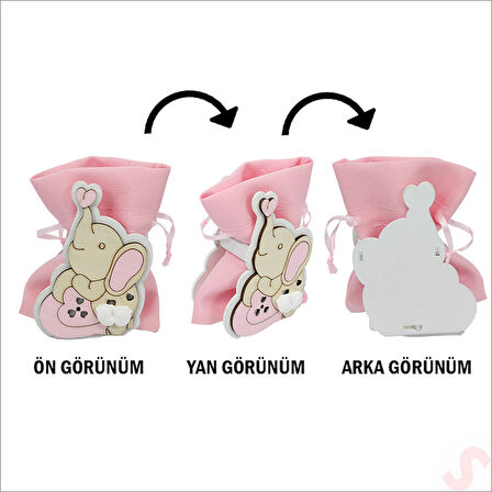 Ahşap Standlı 10cm x 8cm KESE, Fil Pembe - 1 Adet