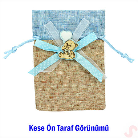 Bebek Temalı Jüt Kese 10cm x 13cm - Mavi x 12 Adet