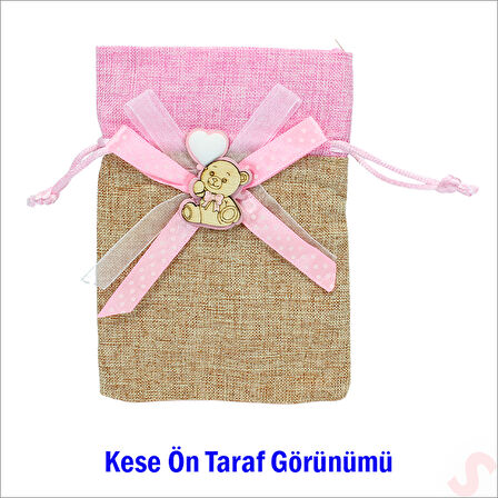 Bebek Temalı Jüt Kese 10cm x 13cm - Pembe x 12 Adet
