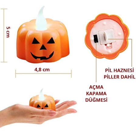 Halloween Bal Kabağı Led MuM, 5cm x 1 Adet