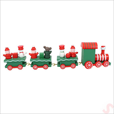 Yılbaşı Dekorasyonu, Ahşap Tren Seti - 22 cm
