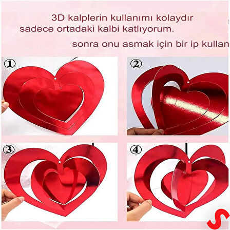 3 Boyutlu Döner Sarkıt 16 Adet Kalp Tavan SüS Seti