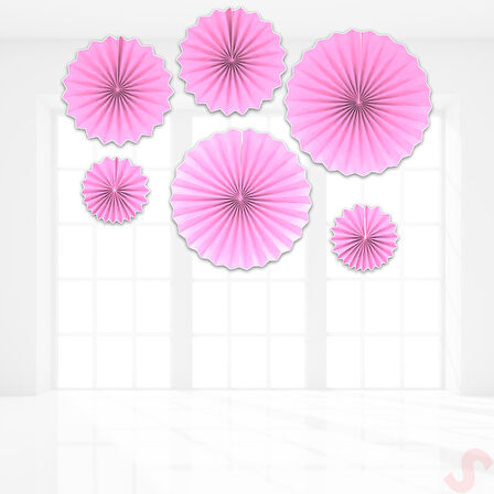 Kağıt Yelpaze SüS, 6 Adetli Set, Pembe