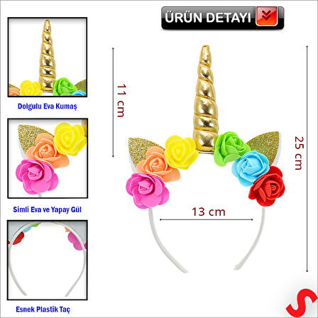 Unicorn Tek Boynuz Dolgulu Eva Taç, 1 Adet - Altın