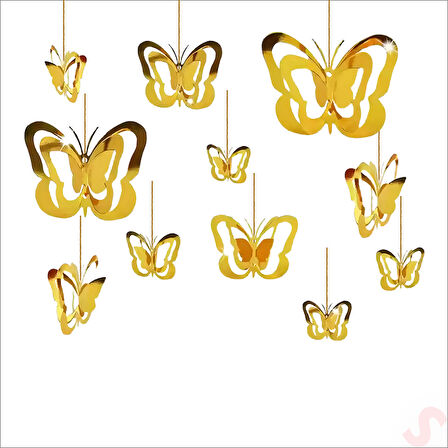 3 Boyutlu Döner Sarkıt 11 Adet Kelebek Tavan SüS Seti