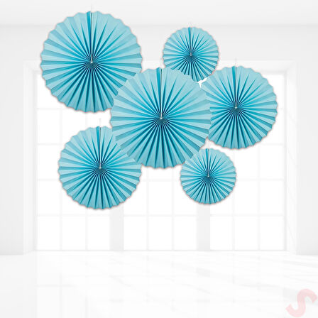 Kağıt Yelpaze SüS, 6 Adetli Set, Mavi