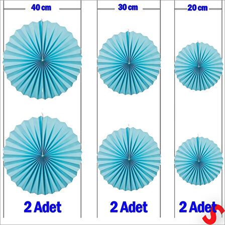 Kağıt Yelpaze SüS, 6 Adetli Set, Mavi