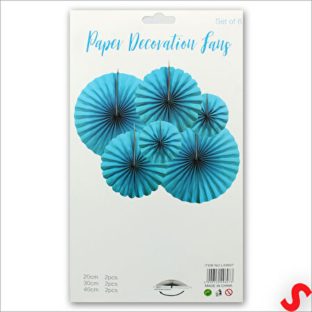 Kağıt Yelpaze SüS, 6 Adetli Set, Mavi