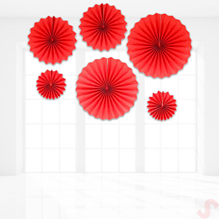 Kağıt Yelpaze SüS, 6 Adetli Set, Kırmızı