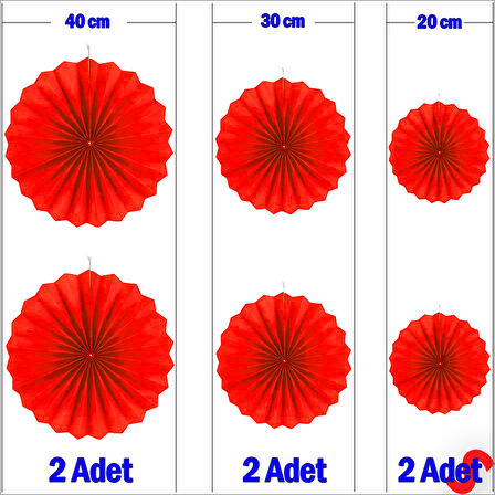 Kağıt Yelpaze SüS, 6 Adetli Set, Kırmızı