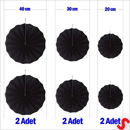 Kağıt Yelpaze SüS, 6 Adetli Set, Siyah