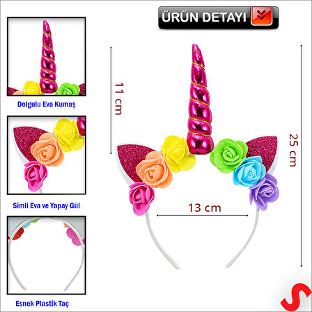 Unicorn Tek Boynuz Dolgulu Eva Taç, 1 Adet - Fuşya