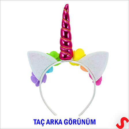 Unicorn Tek Boynuz Dolgulu Eva Taç, 1 Adet - Fuşya