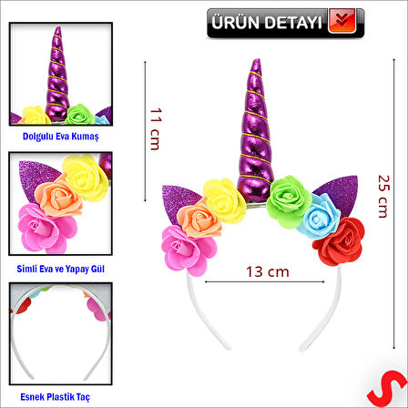 Unicorn Tek Boynuz Dolgulu Eva Taç, 1 Adet - Mor