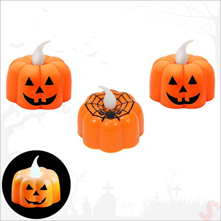 Halloween Bal Kabağı Led MuM, 5cm x 3 Adet
