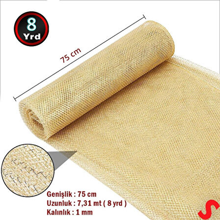 Simli Örgü File Rulo Tül, 73 cm x 8 mt - Altın
