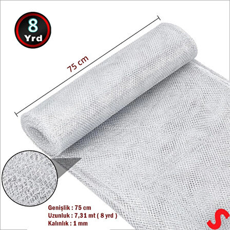 Simli Örgü File Rulo Tül, 73 cm x 8 mt - Gümüş