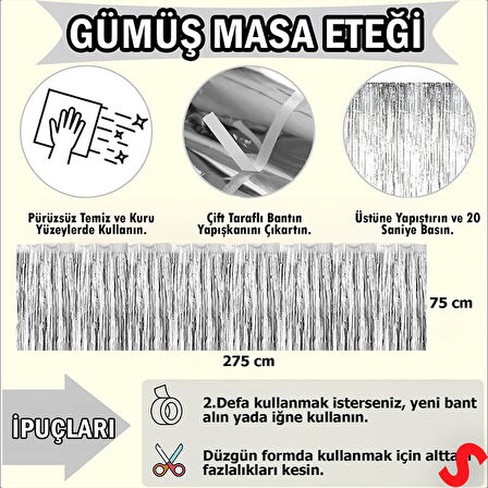Parlak Saçaklı Işıltılı Masa Eteği 75cm x 275cm - Gümüş