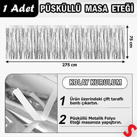 Parlak Saçaklı Işıltılı Masa Eteği 75cm x 275cm - Gümüş