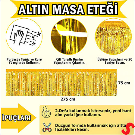 Parlak Saçaklı Işıltılı Masa Eteği 75cm x 275cm - Altın