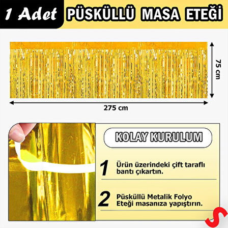 Parlak Saçaklı Işıltılı Masa Eteği 75cm x 275cm - Altın