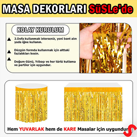 Parlak Saçaklı Işıltılı Masa Eteği 75cm x 275cm - Altın