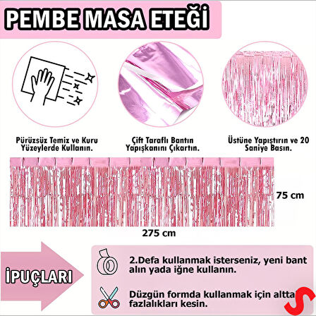 Parlak Saçaklı Işıltılı Masa Eteği 75cm x 275cm - Pembe