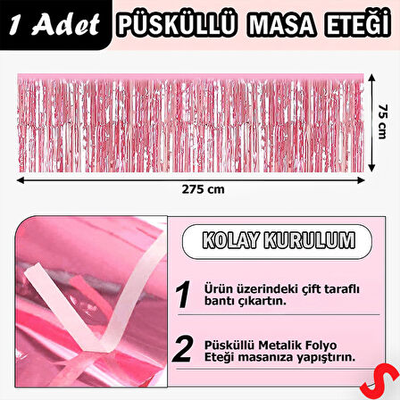 Parlak Saçaklı Işıltılı Masa Eteği 75cm x 275cm - Pembe