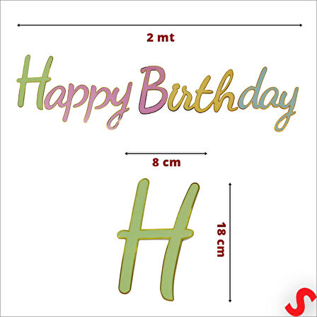 Happy Birthday Makaron Karton Banner, 2 mt