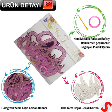 Baby Shower Simli Folyo Karton Banner, 90 cm - Pembe