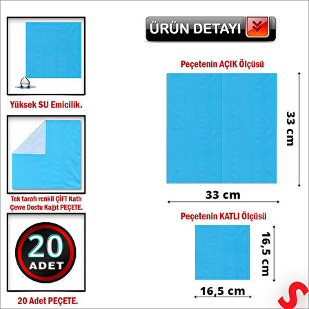Mavi Peçete - 33cm x 33cm - 20 Adet