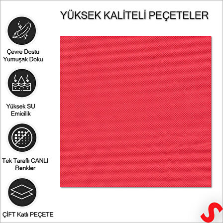 Kırmızı Peçete - 33cm x 33cm - 20 Adet