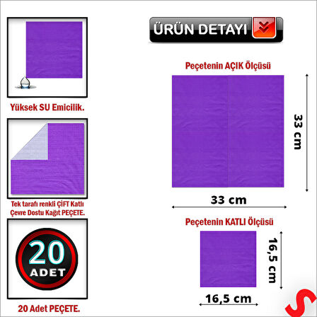 Mor Peçete - 33cm x 33cm - 20 Adet