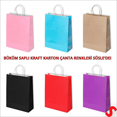Büküm Saplı Kraft Çanta 22 x 16 x 8 cm, Mavi - 1 Adet