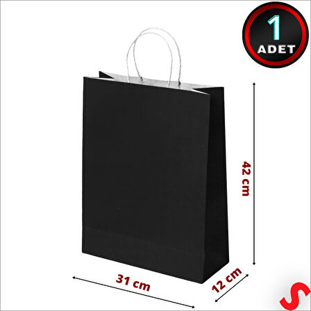 Büküm Saplı Kraft Çanta 42 x 31 x 12 cm, Siyah - 1 Adet