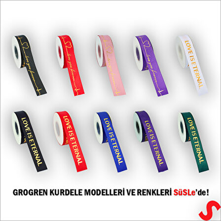 Grogren Kurdele Eternal Altın Baskılı, 2,5cm x 23mt - Siyah