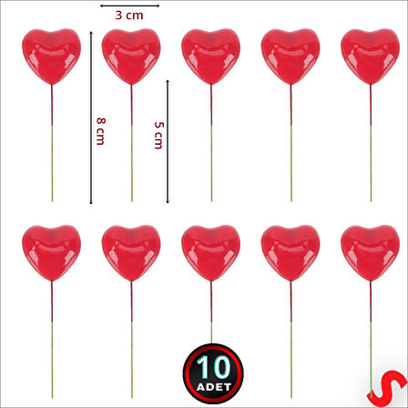 Minyatür Kalp Çubuk, 3 cm x 5 cm - 10 Adet